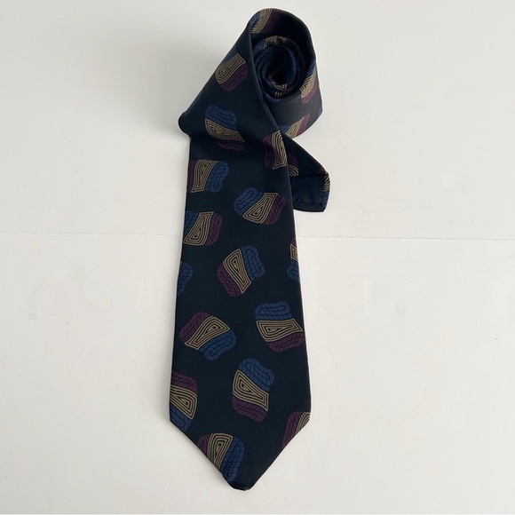 Yves Saint Laurent Black and Blue Geometric Silk Tie - Picture 7 of 8